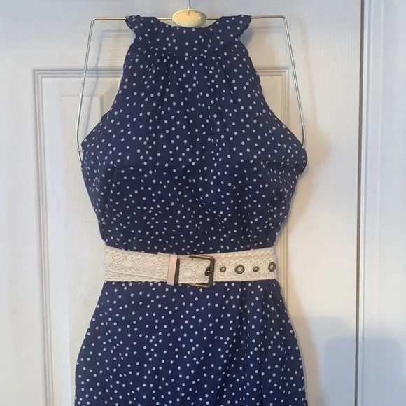 NWT White Dots on Blue Maxi Dress Size L - Picture 3 of 10